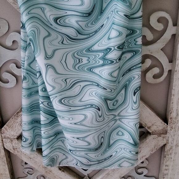 New Junior's Elodie Cowl Neck Sleeveless Tie Straps Mini Slip Dress Green Swirl - Picture 10 of 12